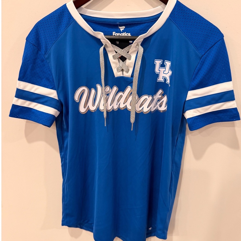 Kentucky Wildcats Fanatics Womens Lace Up Jersey Shirt Blue NWT